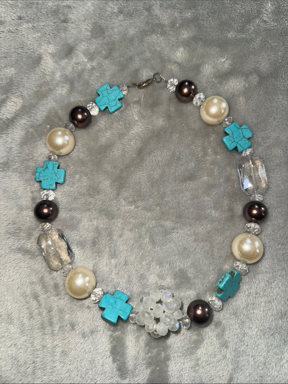 Turquoise Cross & Pearl Accent Necklace - Women Jewelry